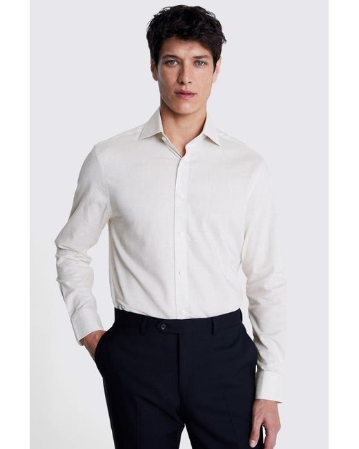 Moss Bros White Tailored Fit Neutral Melange Shirt for men