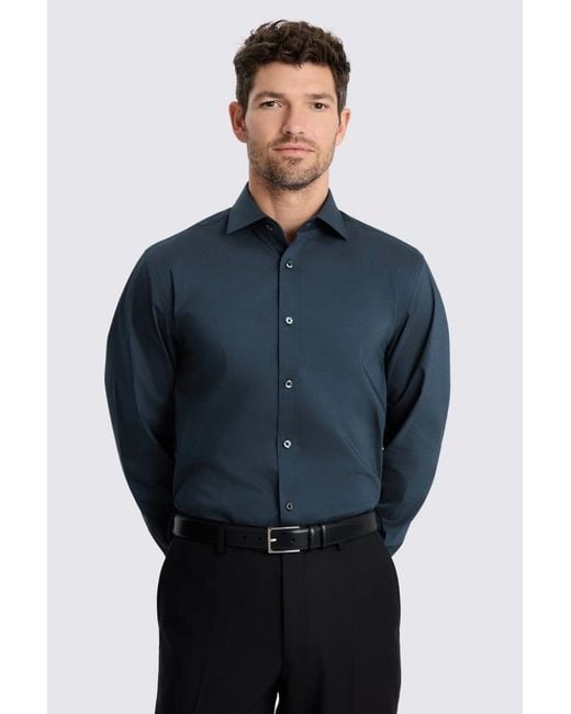 Moss Bros Blue Regular Fit Dark Stretch Shirt for men