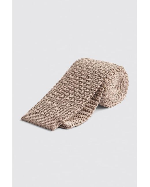 Moss Bros Natural Biscuit Knitted Silk Tie for men