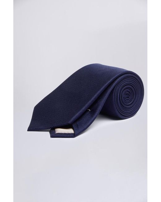 Moss Bros Blue Plain Natte Silk Tie for men