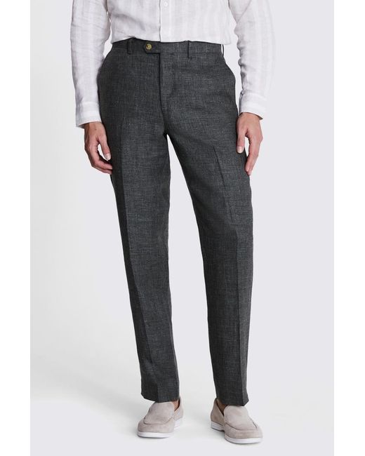 Moss Bros Gray Regular Fit Linen Trousers for men
