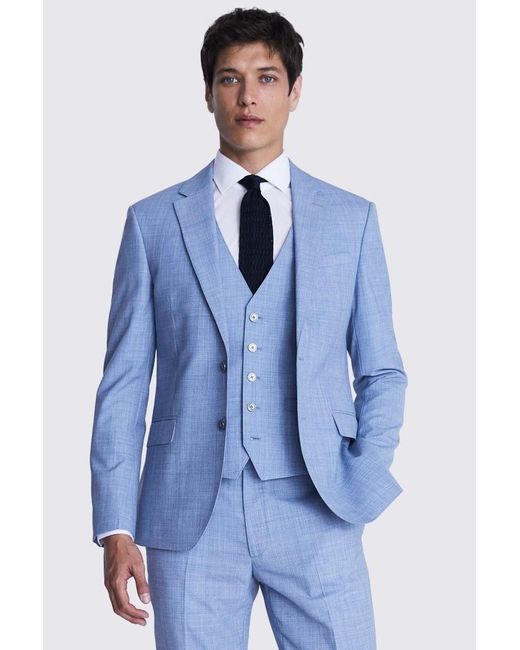 Moss Bros Blue Slim Fit Sky Marl Suit Jacket for men