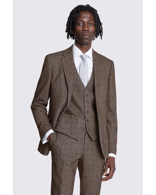 Moss Bros Brown Slim Fit Tweed Suit Jacket for men