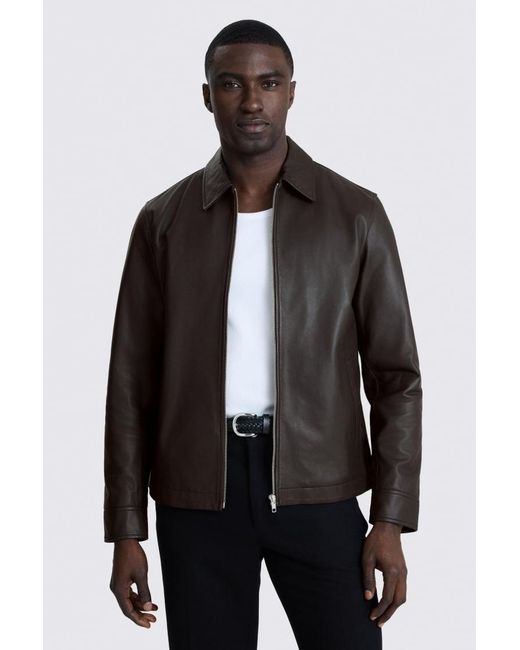 Moss Bros Gray Dark City Nappa-Leather Jacket for men