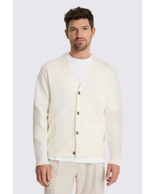 Moss Bros Natural Off- Four Button Cardigan for men