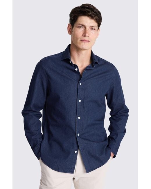Moss Bros Blue Dark Denim Shirt for men