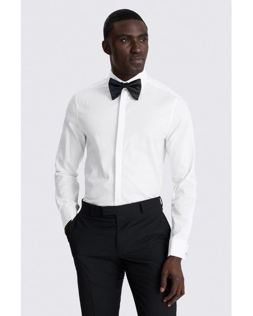 Moss Bros White Slim Fit Concealed Placket Dress Shirt for men