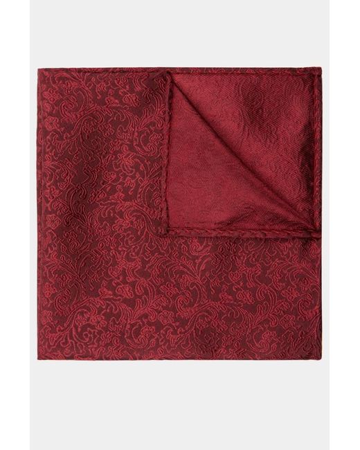 Moss Bros Red Wine Floral Swirl Silk Pocket Square for men