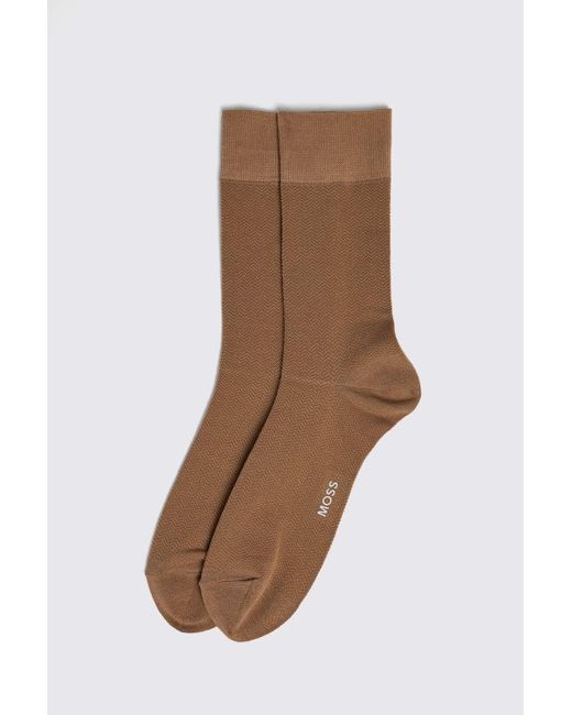 Moss Bros Brown Taupe Herringbone Socks for men