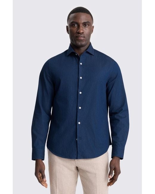 Moss Bros Blue Dark Denim Shirt for men