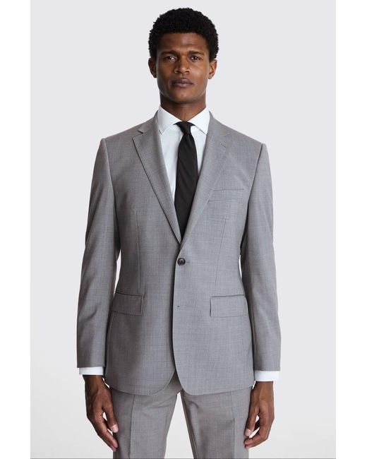 Moss Bros Gray Tailored Fit Light Marl Performance Suit Jacket for men