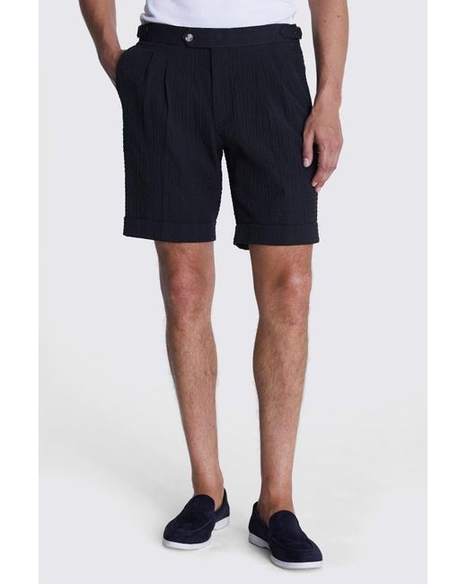 Moss Bros Blue Striped Seersucker Shorts for men