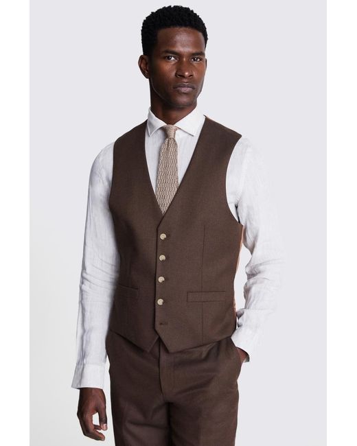 Moss Bros Brown Tailored Fit Copper Flannel Waistcoat for men