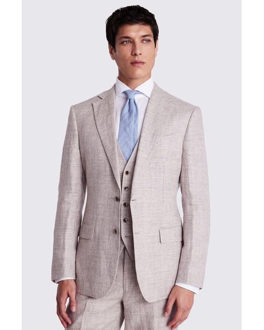 Moss Bros Purple Regular Fit Oatmeal Linen Suit Jacket for men