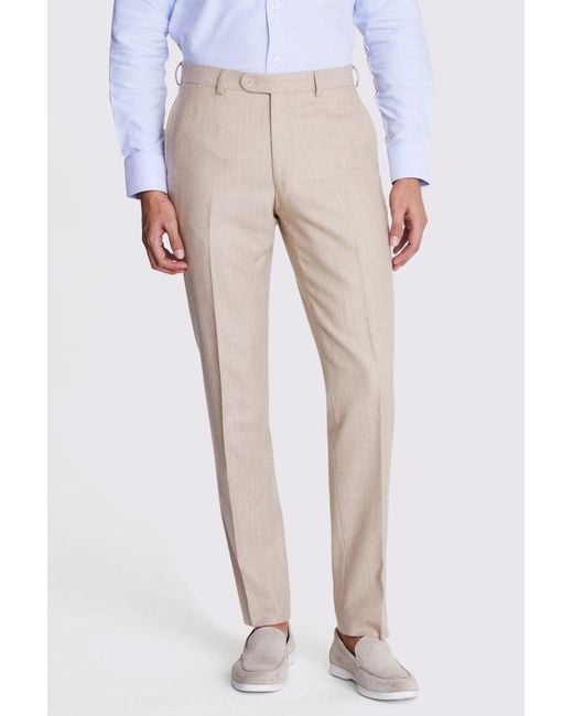 Moss Bros White Tailored Fit Camel Twill Trousers for men