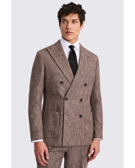 Moss Bros Brown Italian Tailored Fit Herringbone Suit Jacket for men