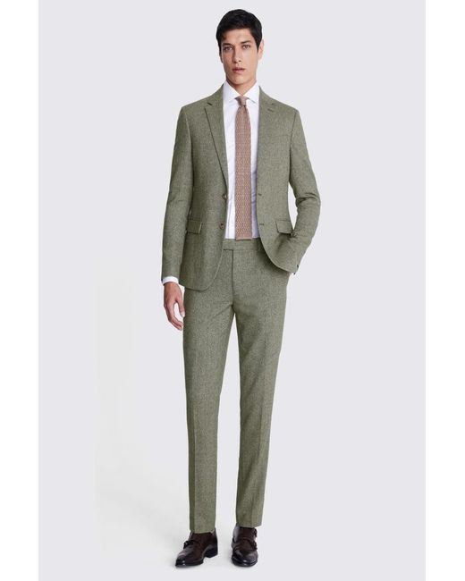 Moss Bros Slim Tweed Jacket Moss Slim Fit Sage Herringbone Tweed
