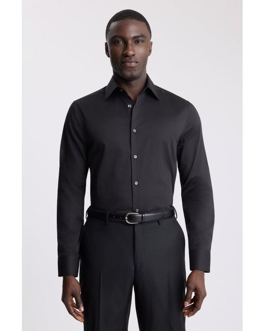 Moss Bros Black Tailored Fit Sateen Shirt for men
