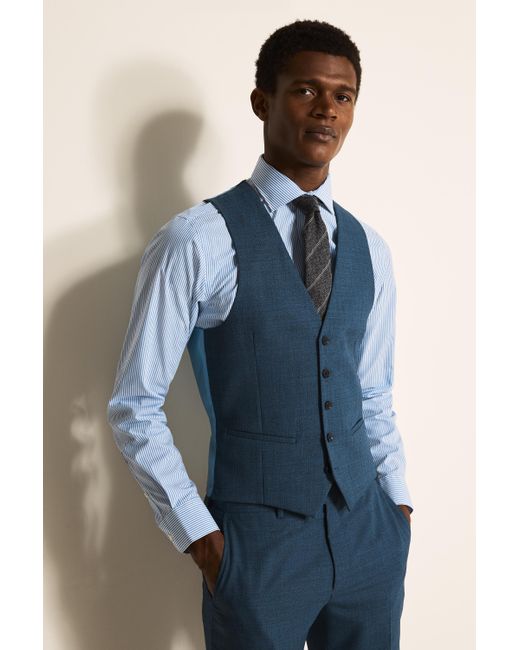 DKNY Slim Fit Blue Texture Waistcoat for men