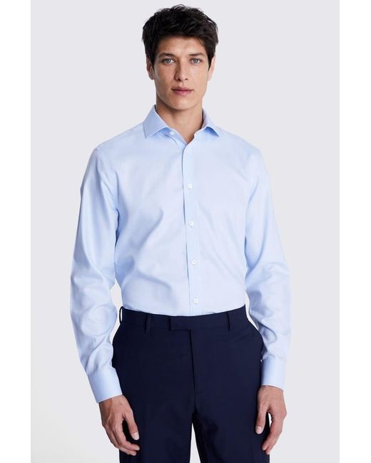 Moss Bros White Tailored Fit Sky Royal Oxford Non Iron Shirt for men