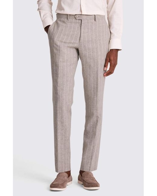 Moss Bros Natural Slim Fit Taupe Stripe Trousers for men