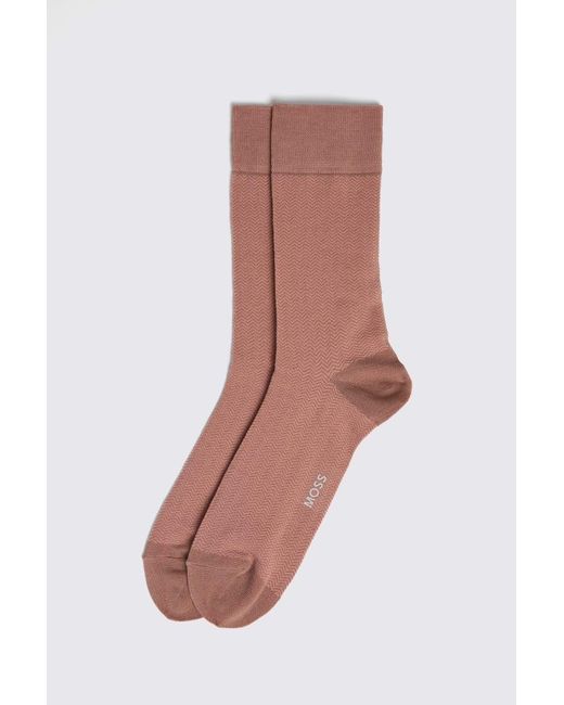 Moss Bros Pink Dusty Herringbone Socks for men