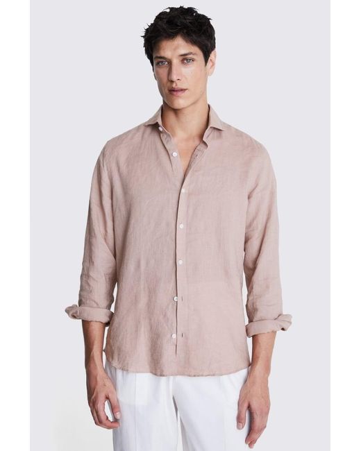 Moss Bros Pink Tailored Fit Dusty Linen Shirt for men