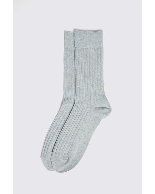Moss Bros Blue Light Melange Ribbed Socks for men