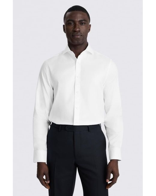 Moss Bros White Tailored Fit Cotton Twill Shirt for men