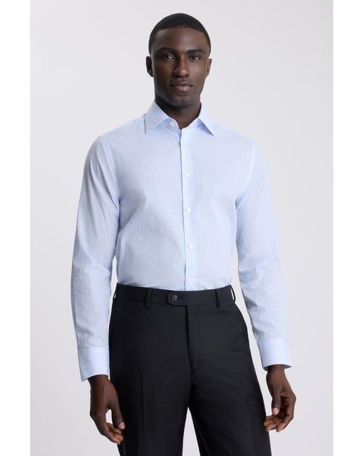 Moss Bros Blue Premium Tailored Fit Light Stripe Shirt for men