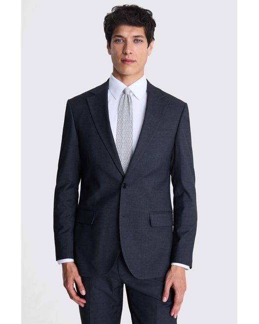 Moss Bros Blue Tailored Fit Charcoal Stretch Suit Jacket for men