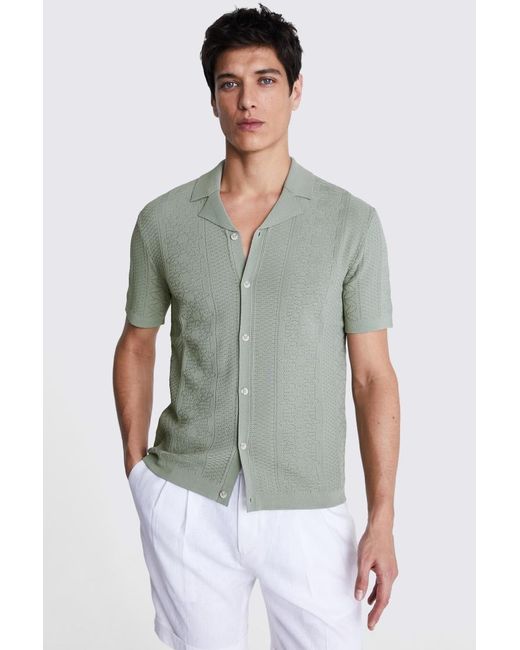 Moss Bros Green Sage Pointelle Knitted Shirt for men