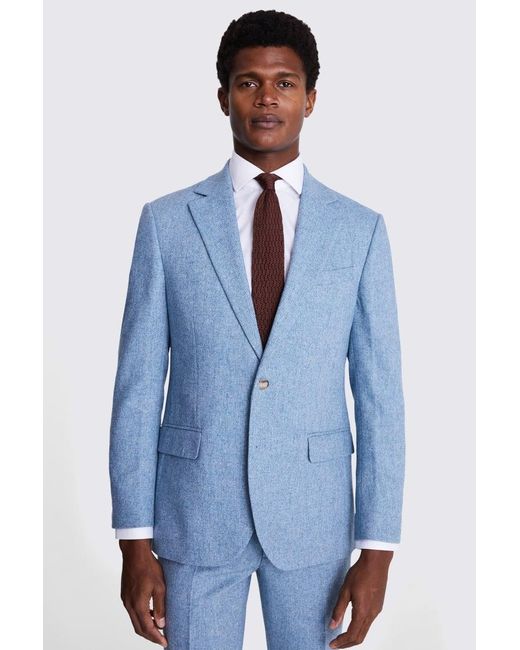 Moss Bros Blue Tailored Fit Aqua Donegal Suit Jacket for men