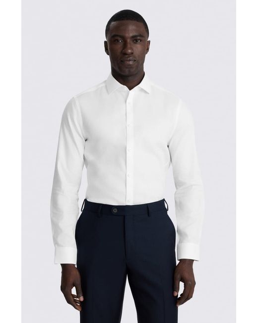 Moss Bros White Slim Fit Royal Oxford Non-Iron Cotton Shirt for men