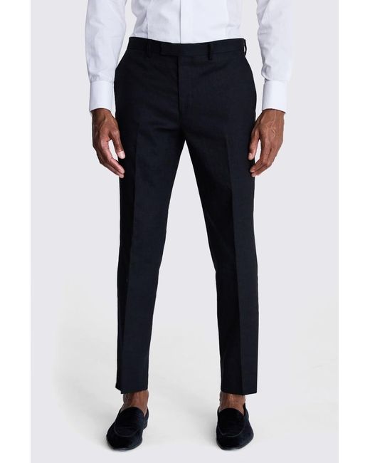 Moss Bros Blue Tailored Fit Linen Dress Trousers for men