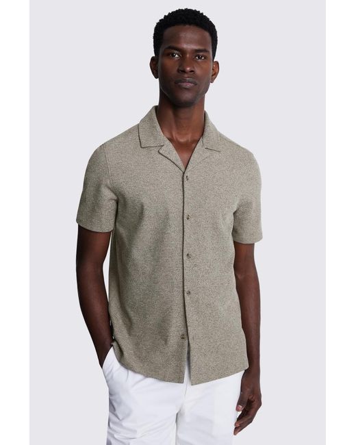 Moss Bros Brown Neutral Knitted Cuban Collar Shirt for men