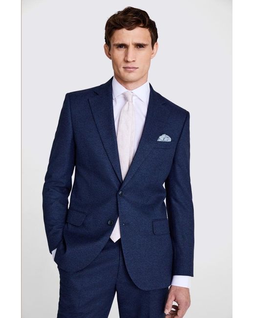 Moss Bros Blue Tailored Fit Flannel Suit Jacket for men
