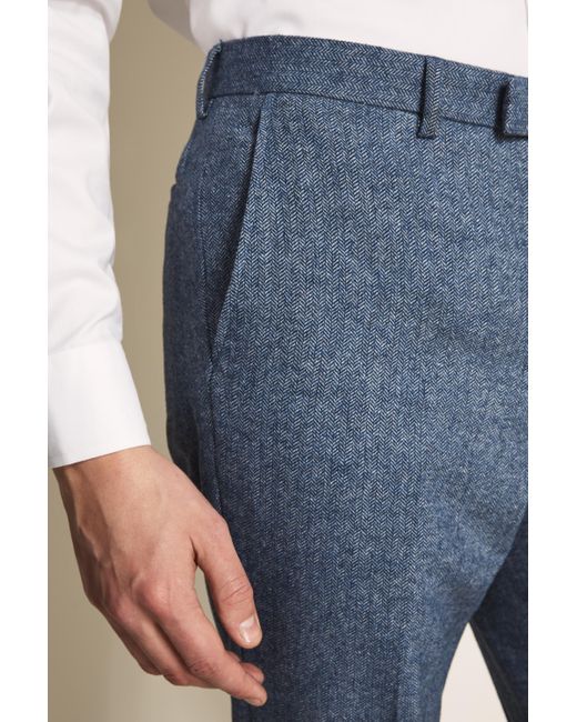 Moss London Slim Fit Blue Herringbone Tweed Trousers for Men | Lyst