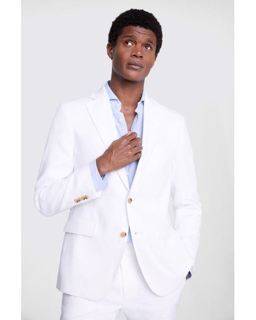 Moss Bros White Tailored Fit Matte Linen Suit Jacket for men