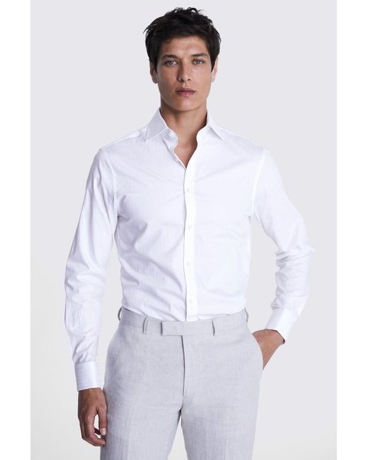 Moss Bros White Slim Fit Self Stripe Shirt for men