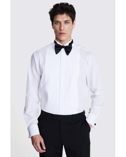 Moss Bros White Regular Fit Pleated Dress Shirt for men