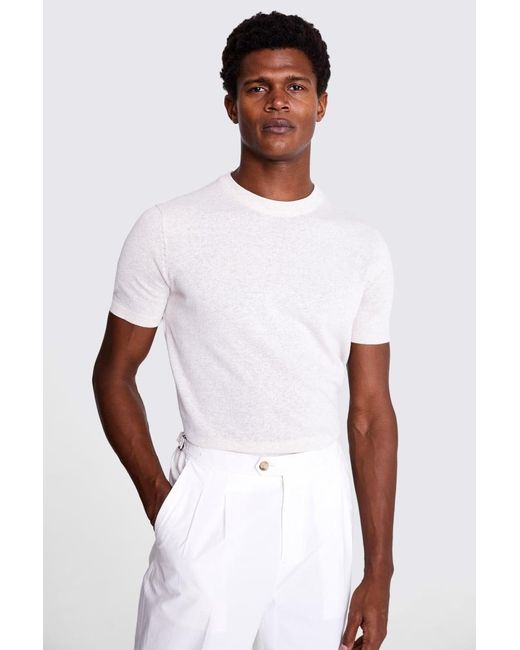Moss Bros White Linen Blend Oatmeal T-Shirt for men