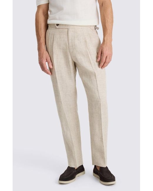 Moss Bros Natural Neutral Delave Linen Pleated Trouser for men