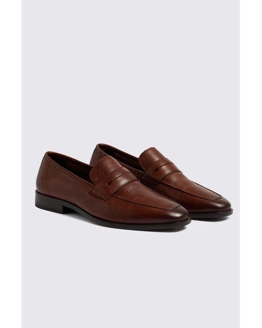 Moss Bros Brown Leather Relaxed Loafers for men