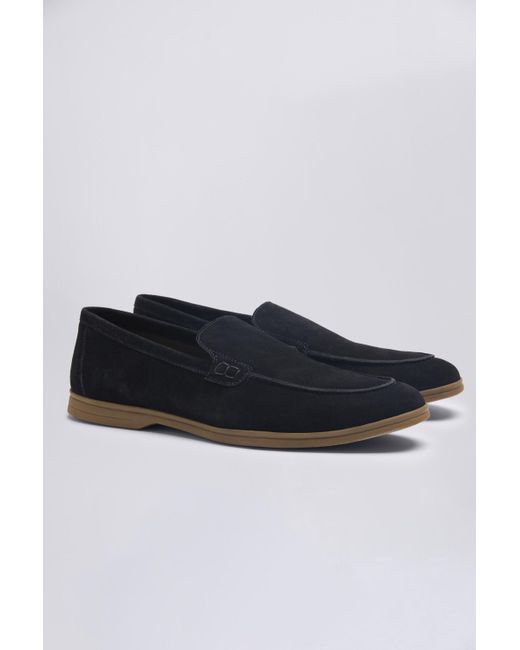 Moss Bros Black Lewisham Navy Suede Casual Loafers for men