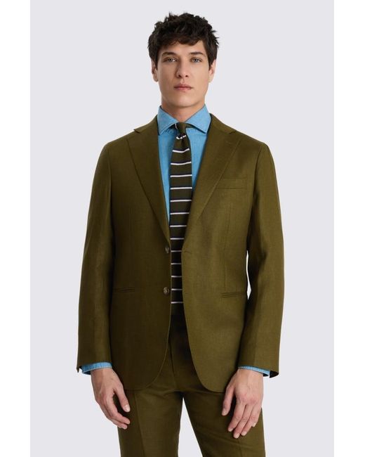 Moss Bros Green Tailored Fit Linen Suit Jacket for men