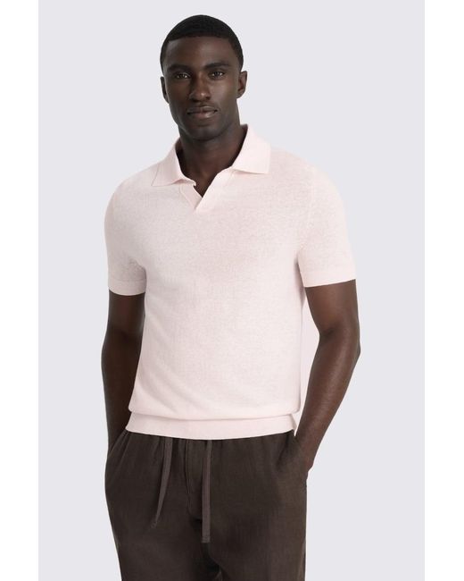 Moss Bros Pink Linen-Blend Skipper Polo Shirt for men