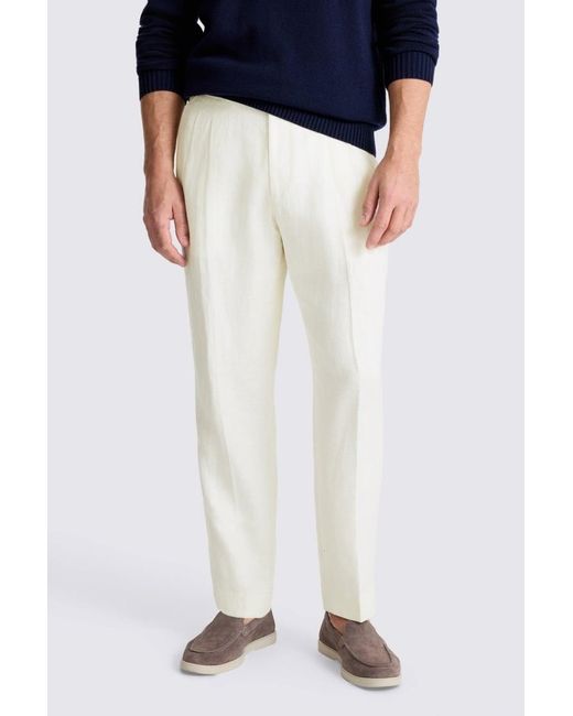 Moss Bros Black Off- Linen Pleated Trousers for men