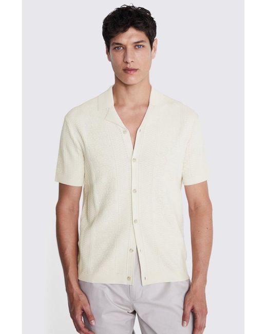 Moss Bros White Ecru Pointelle Knitted Shirt for men
