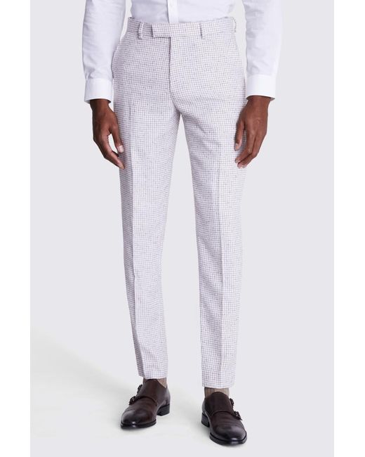 Moss Bros White Tailored Fit Taupe Houndstooth Trousers for men